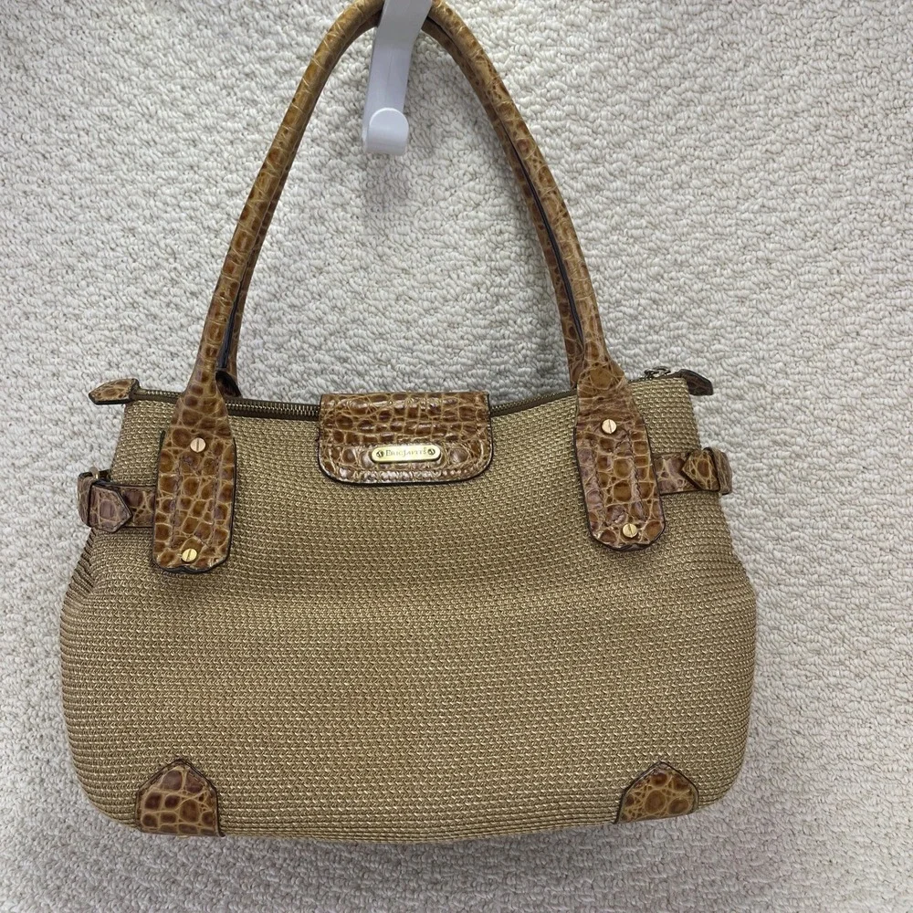 Eric Javits New York Handbag Squishee‎ Woven Straw Croc Embossed Satchel Purse